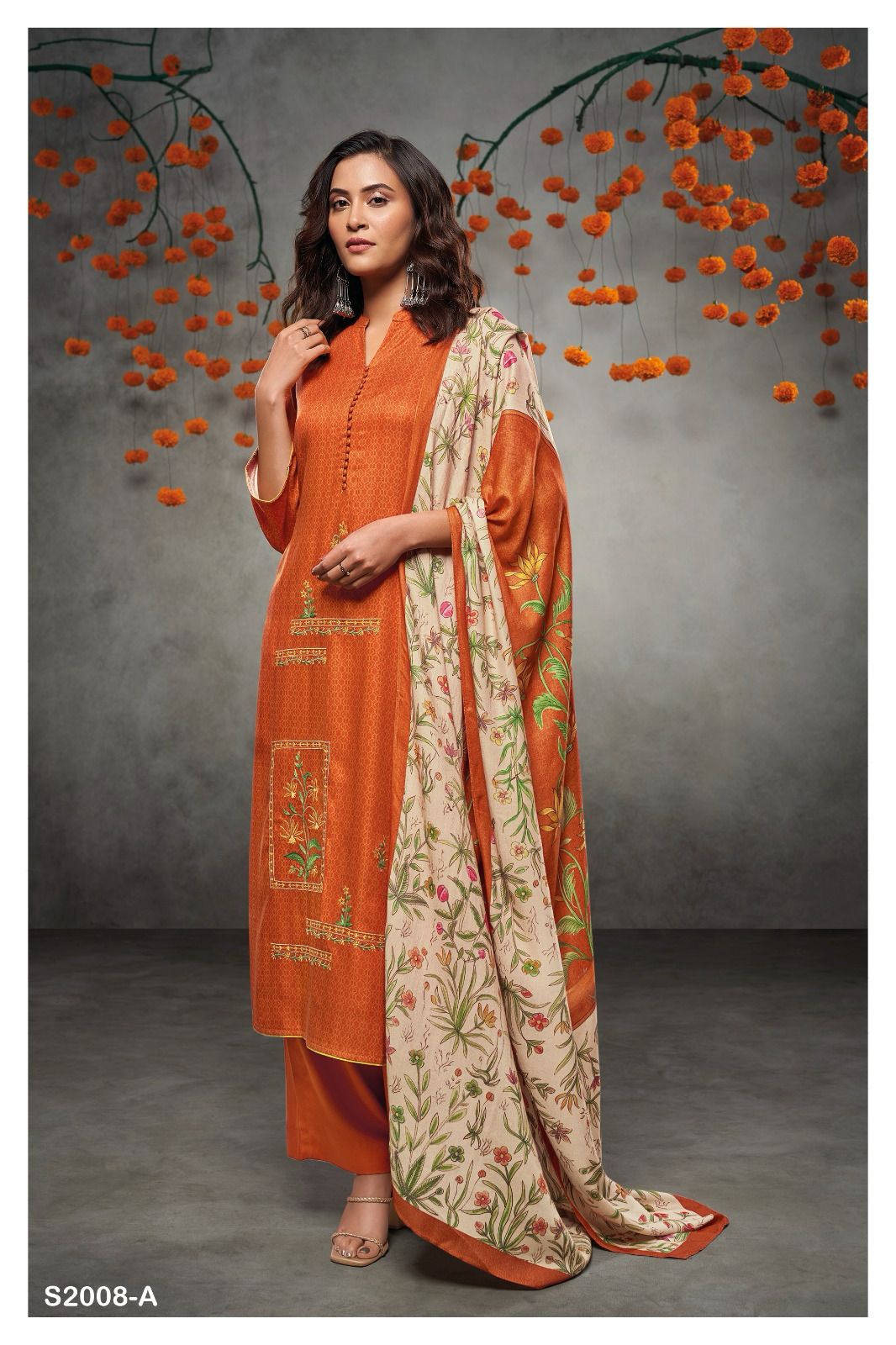 Variyan 2008 By Ganga Printed Pashmina Dress Material